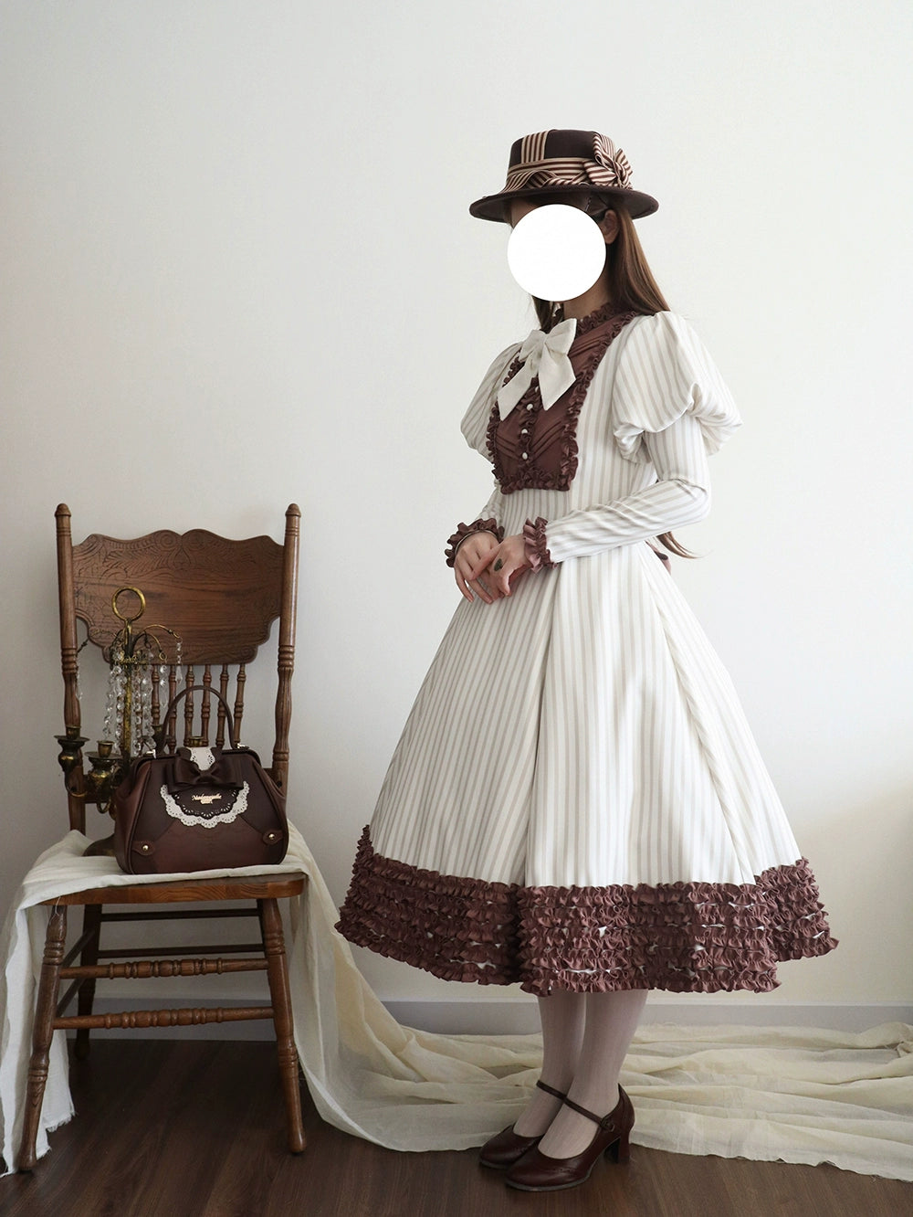 【予約販売】Classic Chocolat Stripe ストライプワンピース・ロング丈