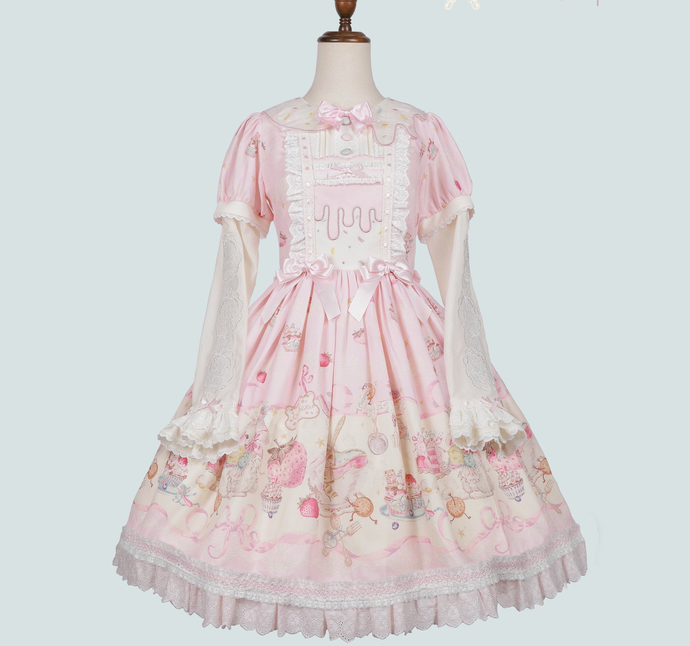 【受注予約1/7まで】Bunny Bakery 付け袖付きワンピース・コットンレースタイプ