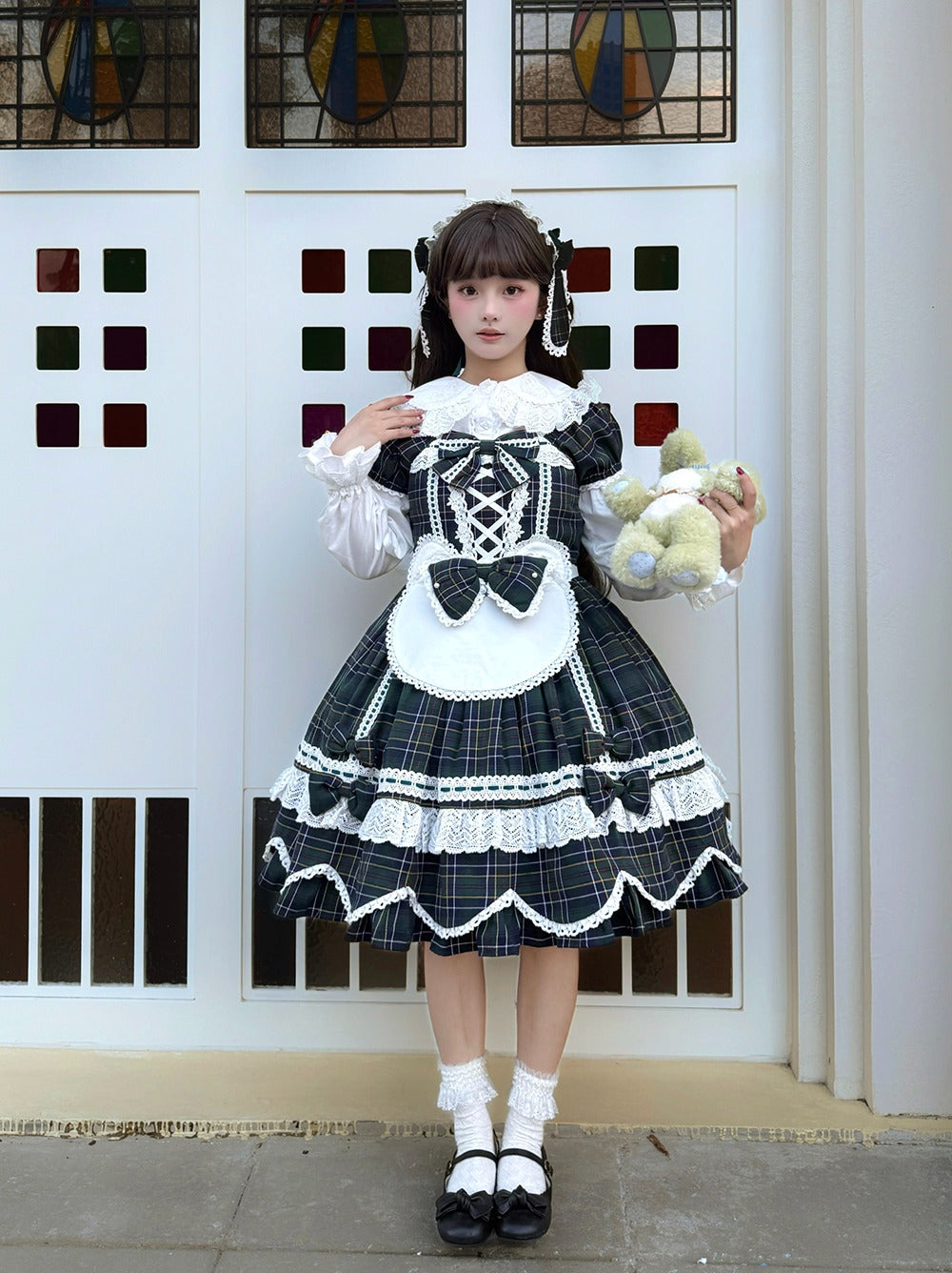 【予約販売】Checkered Petal Rabbit リボンワンピース