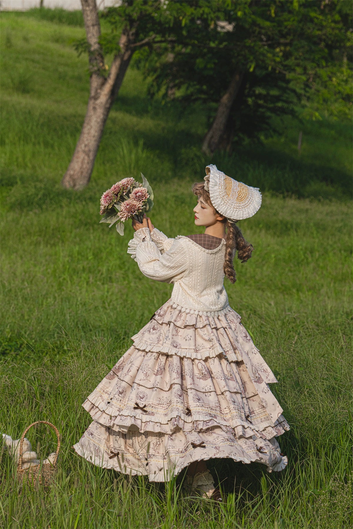 Flower Basket Country style jumper skirt and cardigan