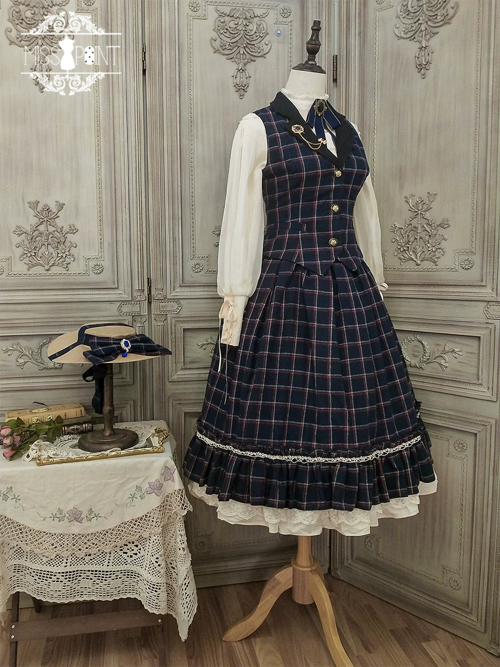 British Classical Lolita Warm Check High Waist Skirt