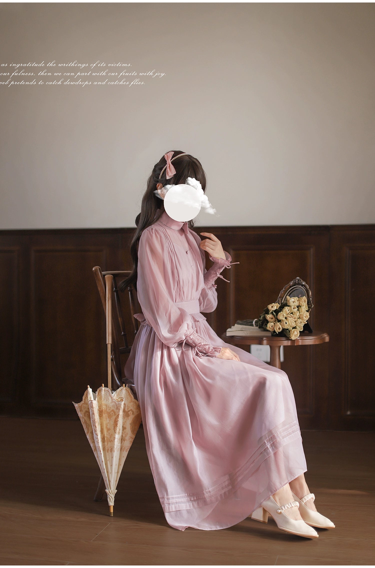 ダスティピンクのシアーリボンワンピース – ロリータファッション通販 ダスティピンクのシアーリボンワンピース – ロリータファッション通販