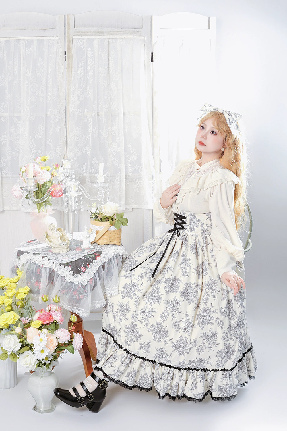 【予約販売】Sketch Wild Rose ハイウエストスカート プリントタイプ