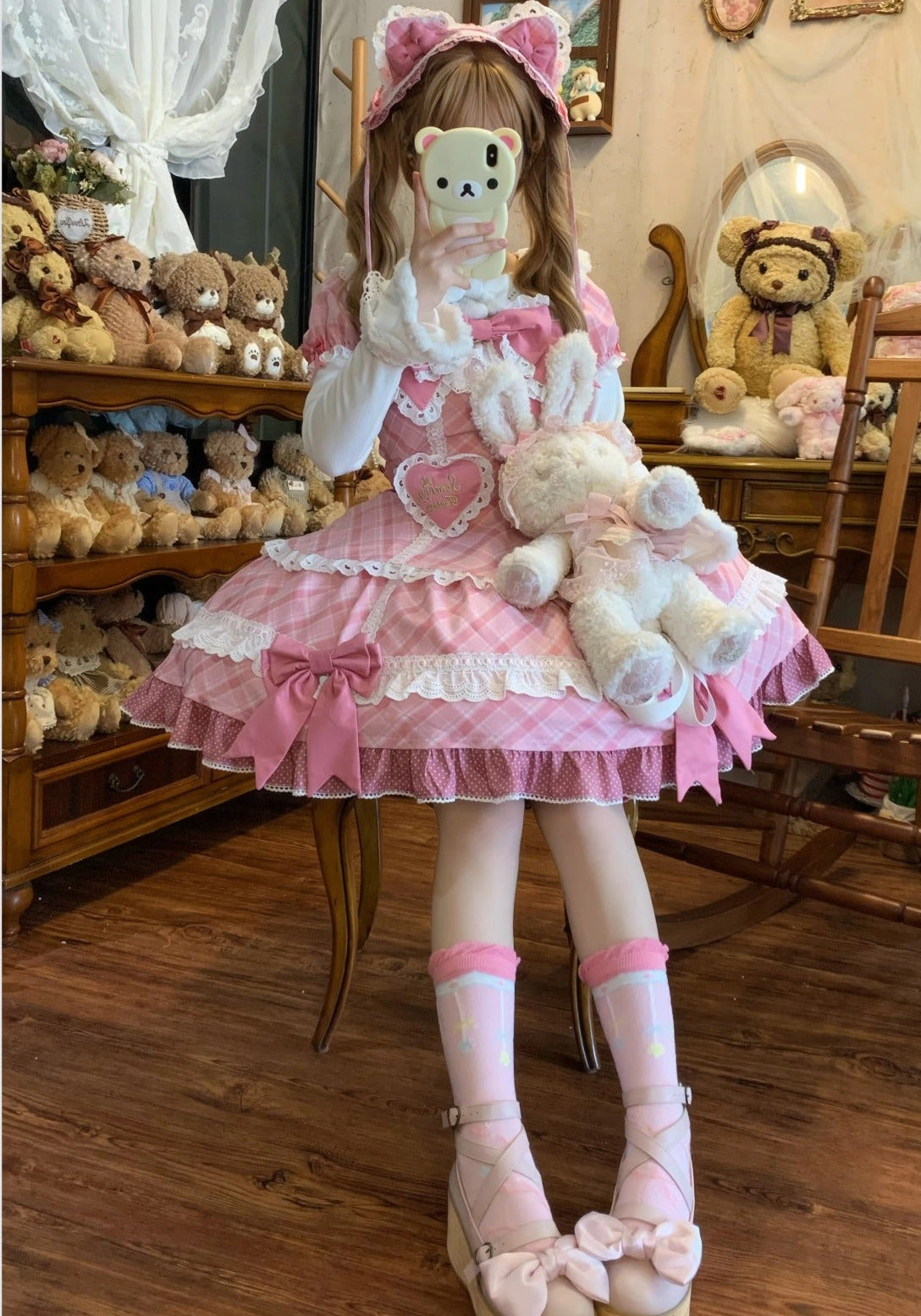 【受注予約11/13まで】Velvet Sweetie Heart チェックの半袖ワンピース・ピンク