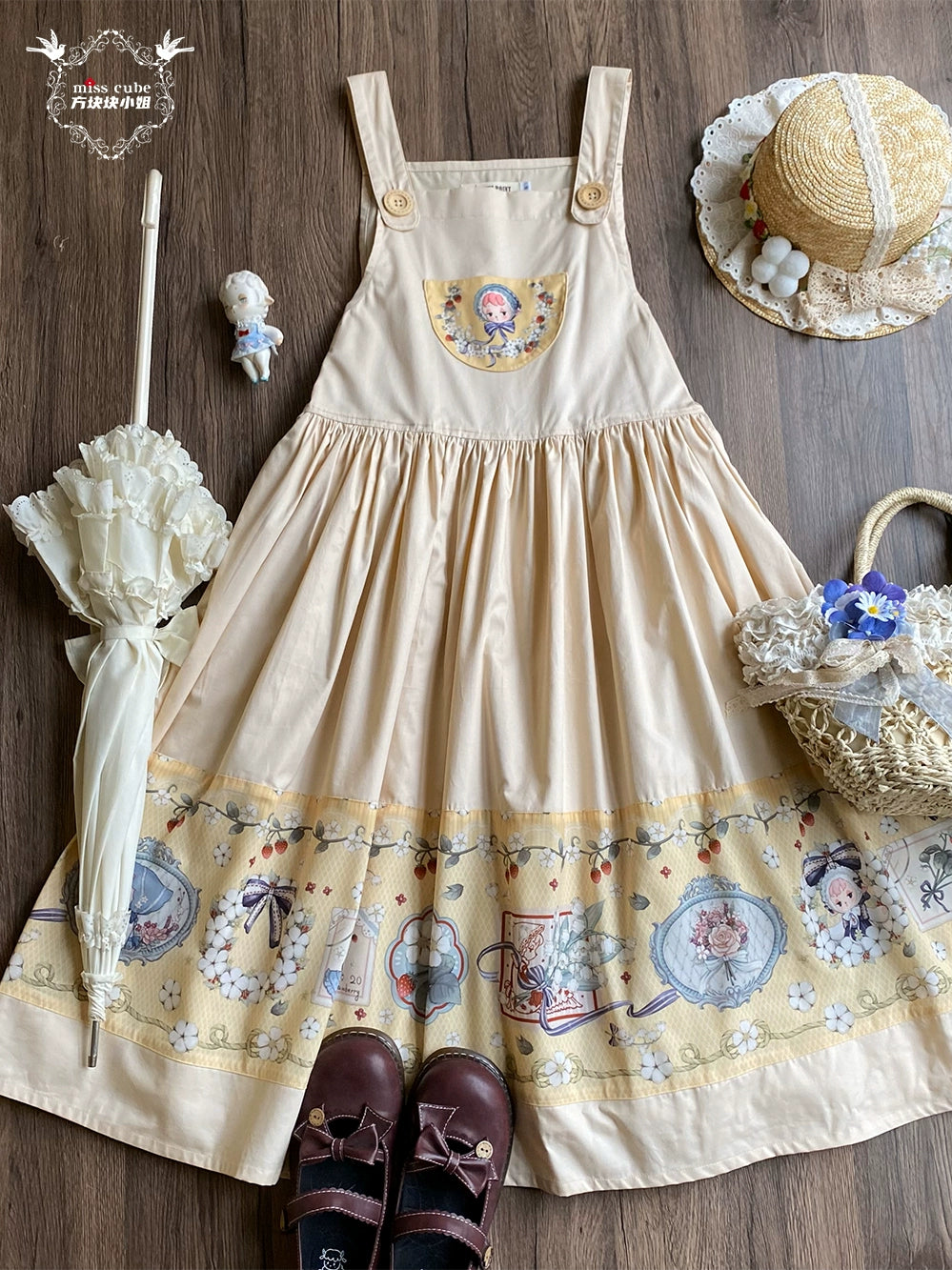 【予約販売】Sweetie Sheep プリントサスペンダースカート