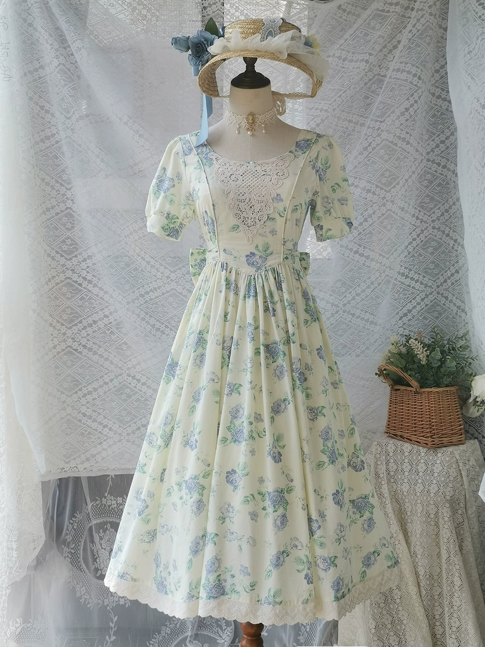 【予約販売】Rose Song ヴィンテージデザイン半袖ワンピース