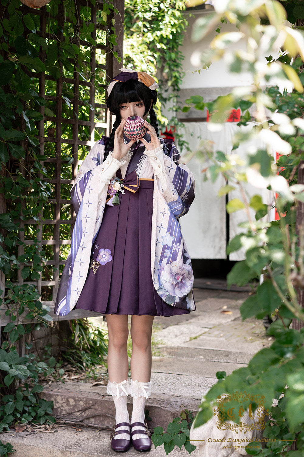 Temari embroidered hakama-style suspender skirt