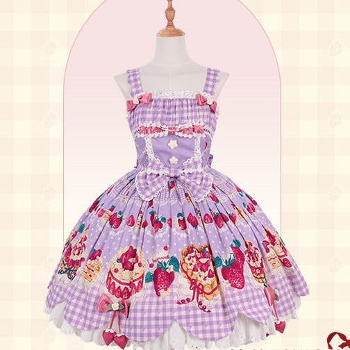 【受注予約8/26まで】Strawberry Cake Guide プリントジャンパースカート ・新色