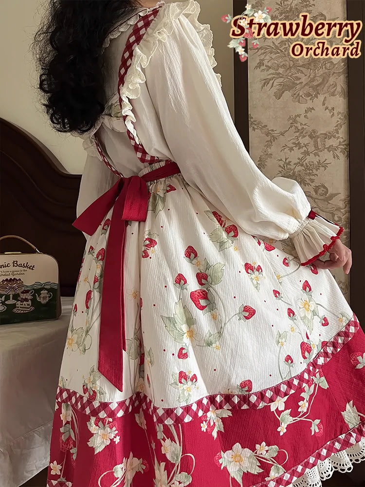 Strawberry Orchard Strawberry Embroidered Long Sleeve Blouse