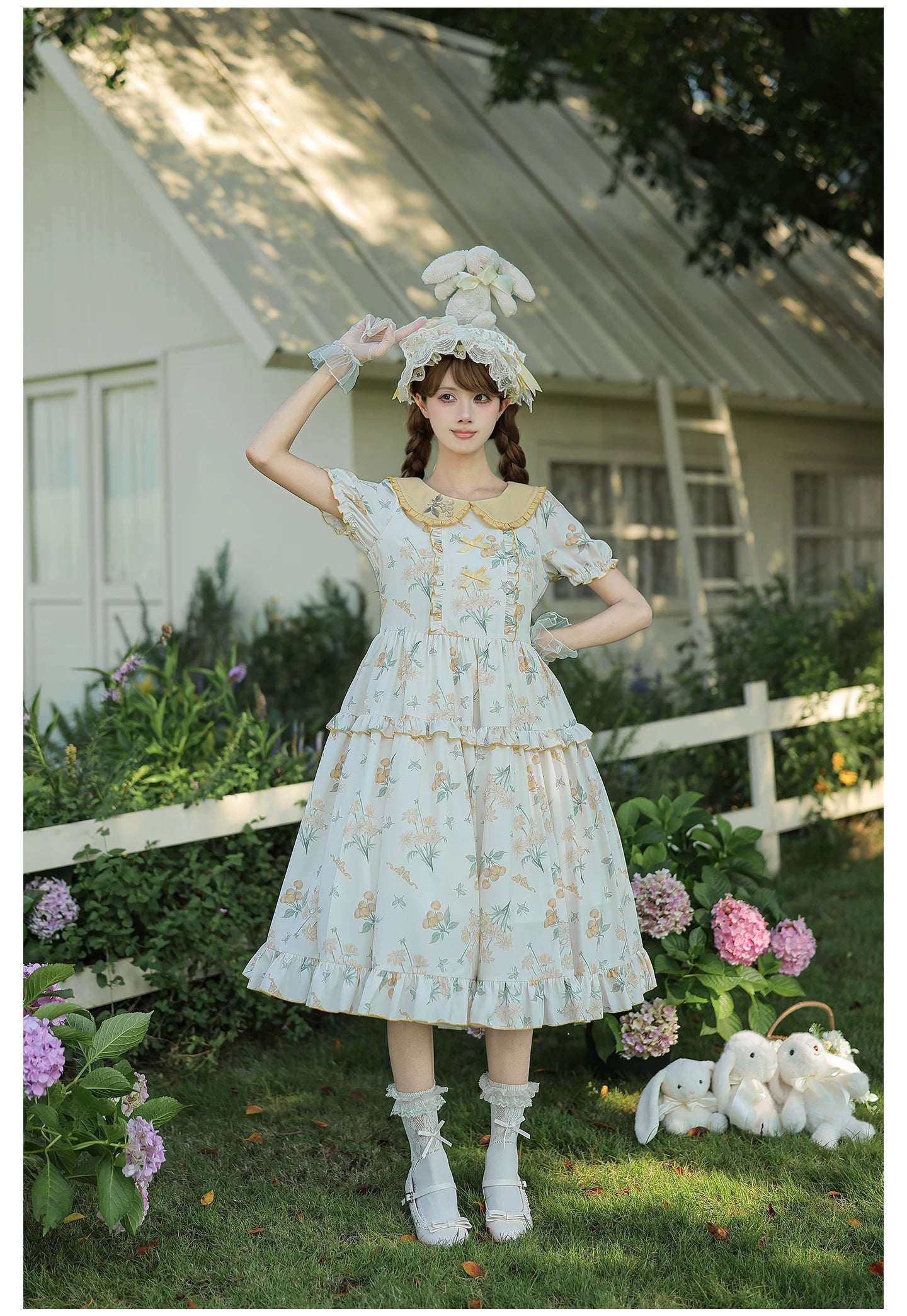晴風花夏 カントリー風プリントワンピース