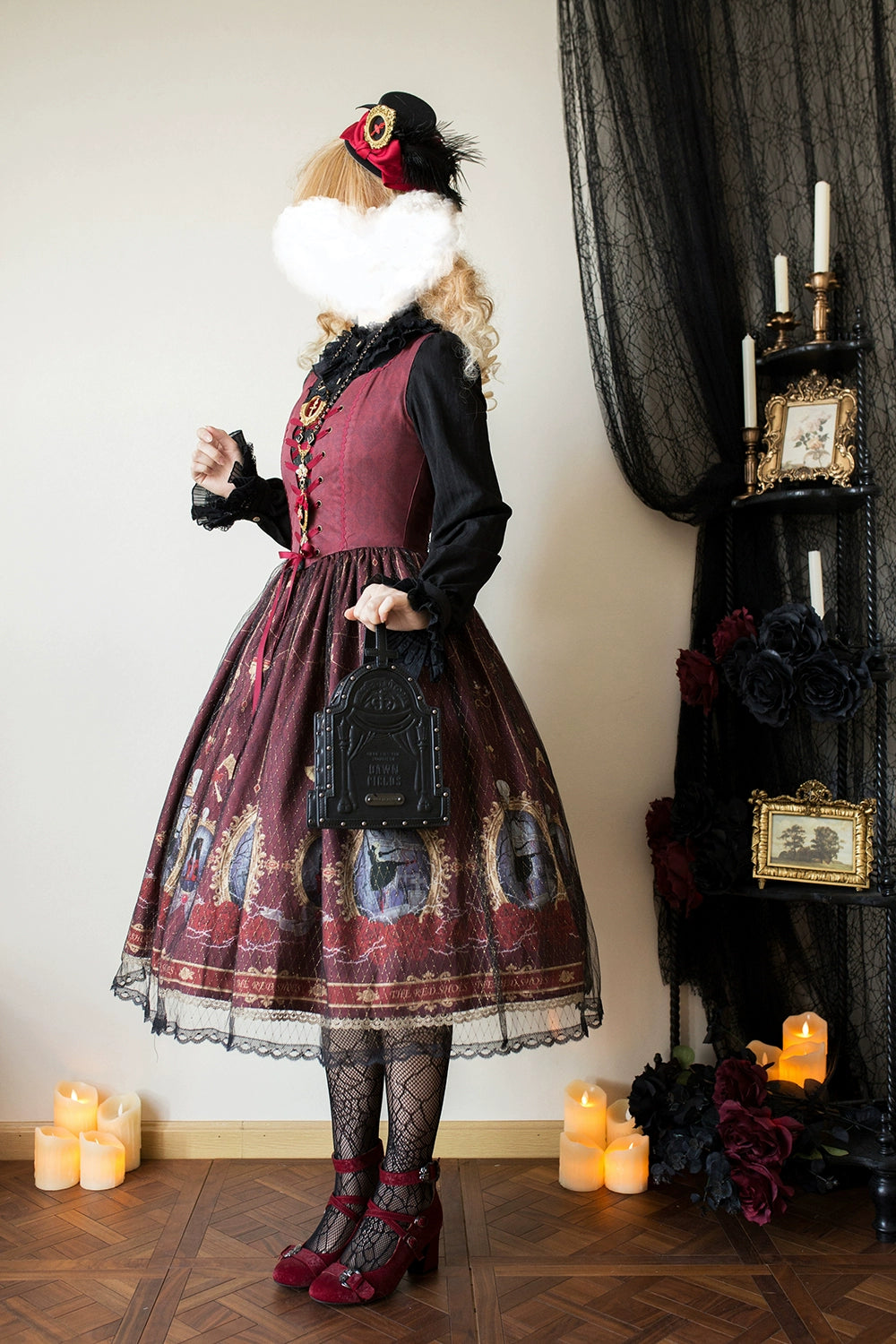 The Red Shoes Gothic Lolita Print Jumper Skirt