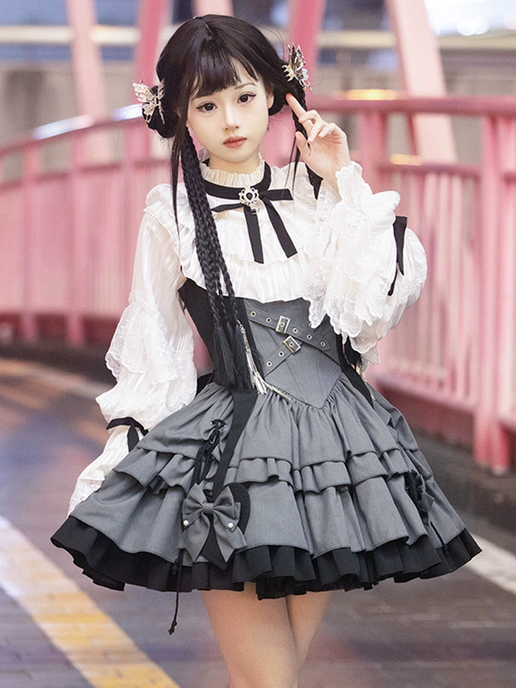 ベルトデザインバイカラージャンパースカート