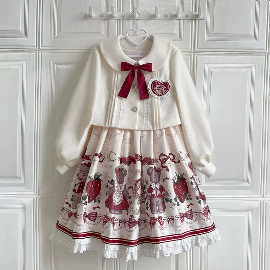 いちごとクマの甘ロリジャンパースカートとショートジャケット