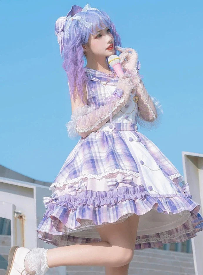 Starry and Radiant sweet check idol style jumper skirt