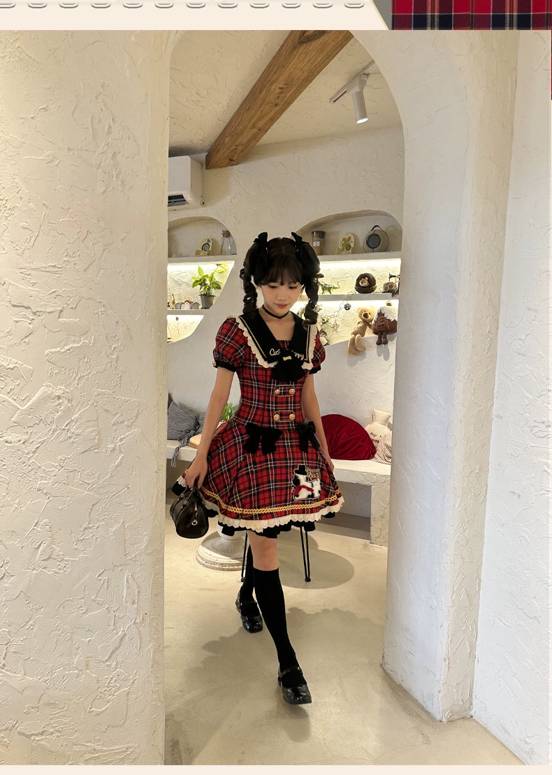 【受注予約6/18まで】Cute Puppy チェックのミニ丈ワンピース