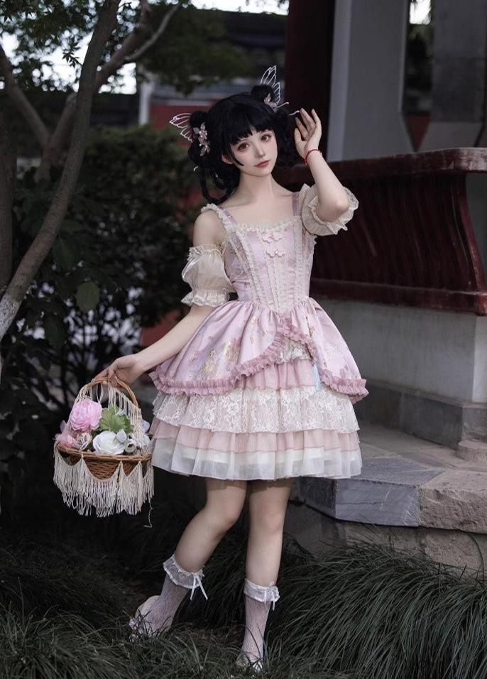 Flower Journey Flower and butterfly pink Hana Lolita jumper skirt