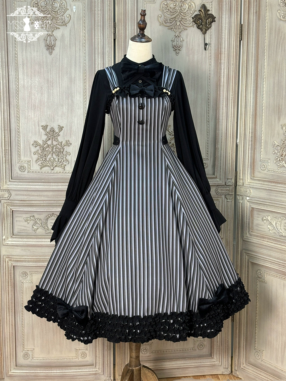 【予約販売】Classic Chocolat Stripe ストライプジャンパースカート・ロング丈