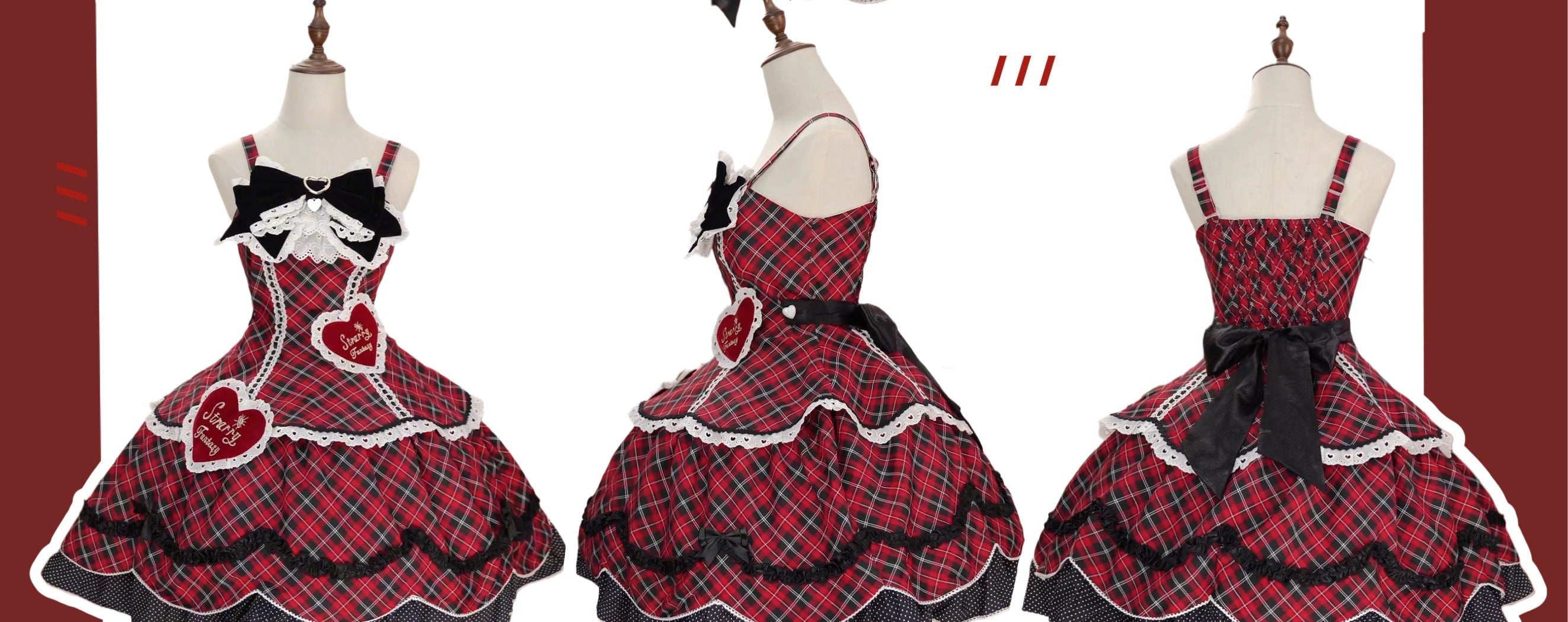 【受注予約11/13まで】Velvet Sweetie Heart チェックのジャンパースカート・レッド
