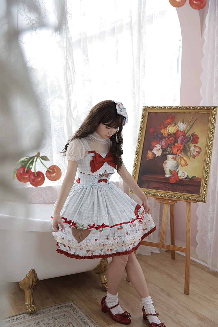 Cherry and Heart ギンガムチェックのジャンパースカート