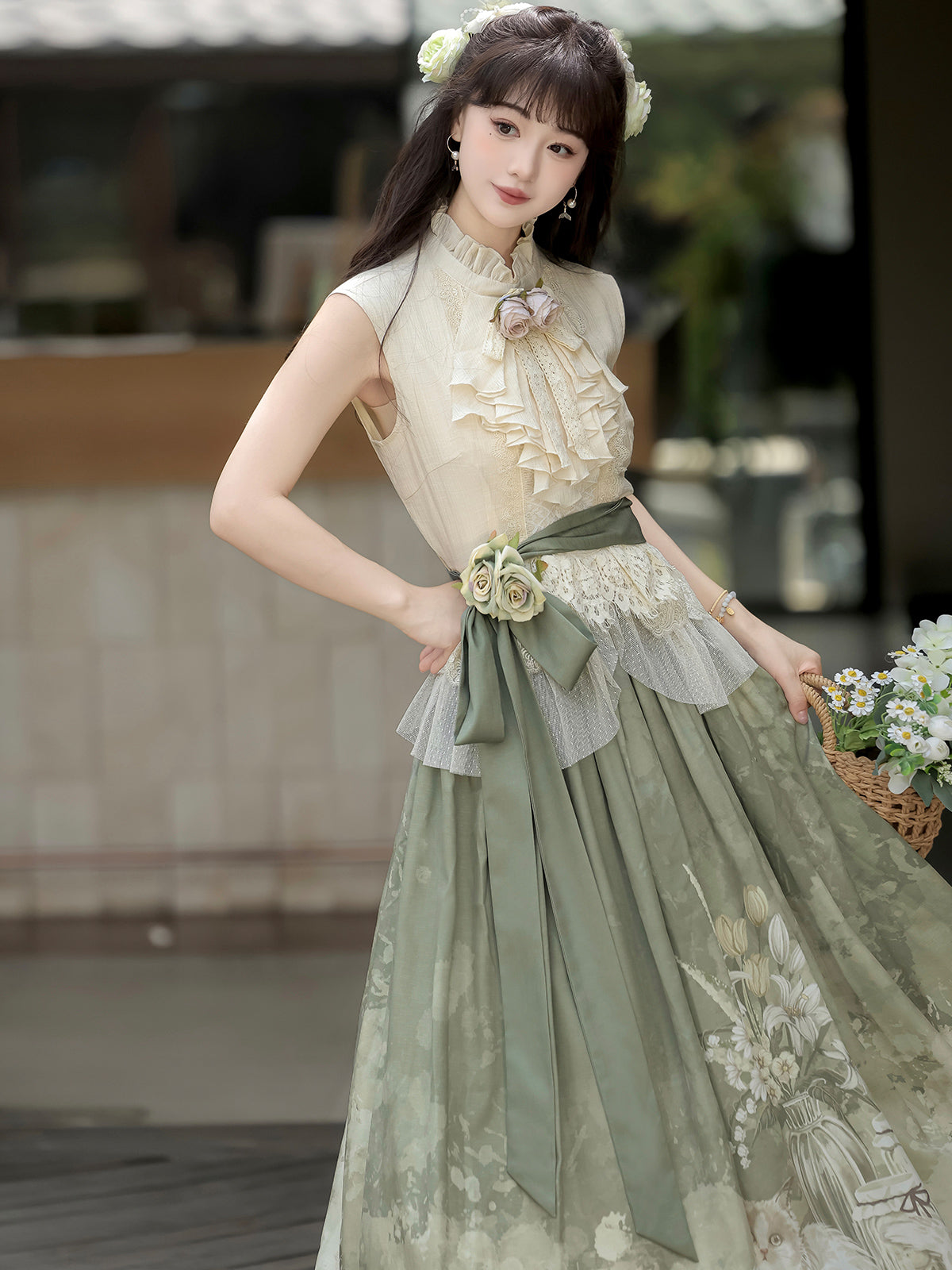 白花 中華風ロングスカートセットアップ