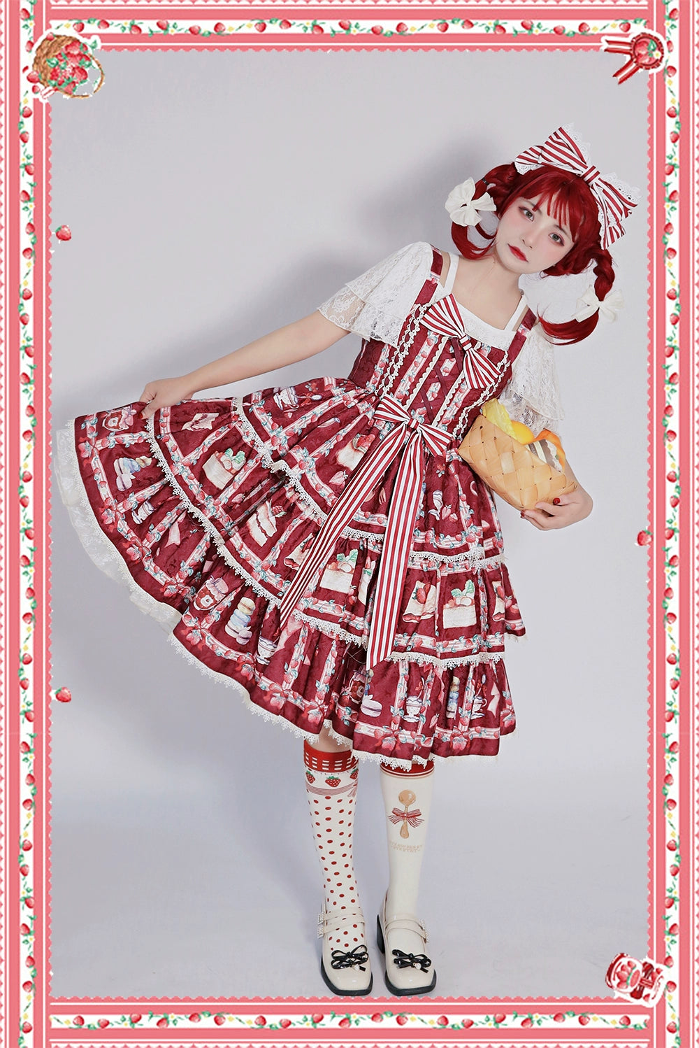 Strawberry Sweets ストライプリボンジャンパースカート