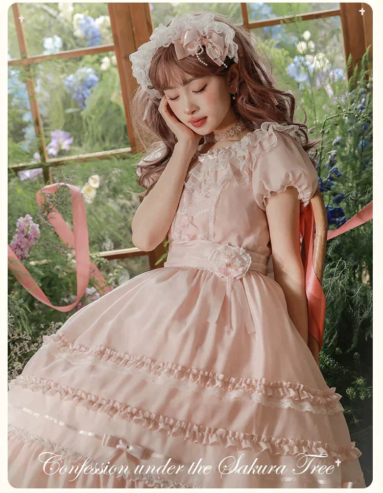 [Sales period ended] Confession under the Sakura Tree Puff sleeve dress