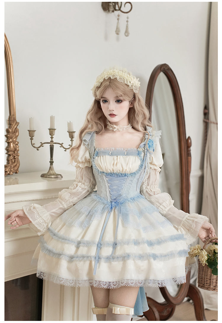 【予約販売】Sea Salt Iced Tea ライトブルージャガードワンピースセット・ショート丈