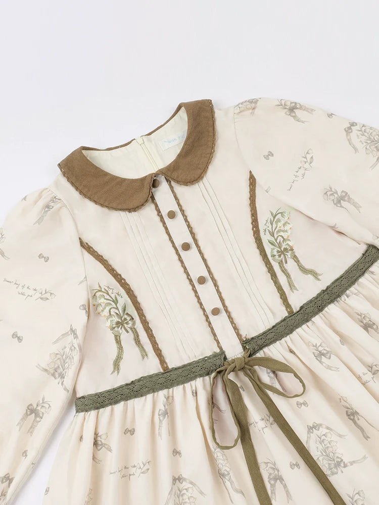 Brown dress with Suzuran embroidery
