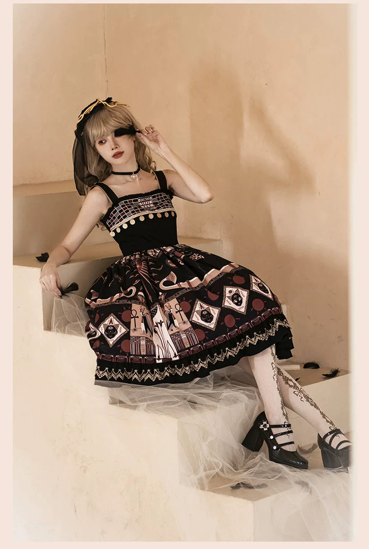 Cat God Egyptian Motif Jumper Skirt and Corset