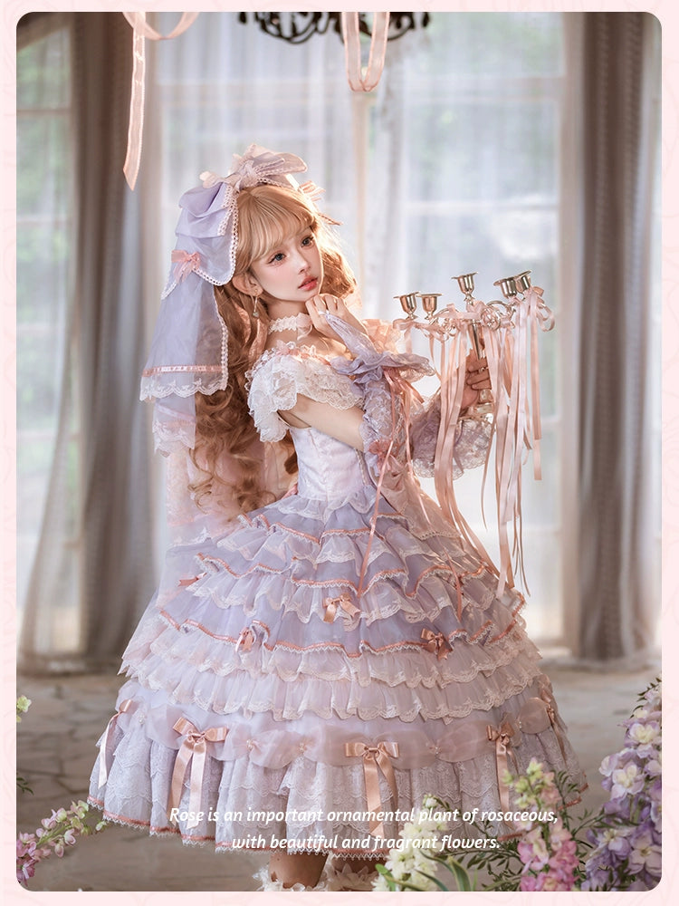 【受注予約8/6まで】Rose Courtyard レースとリボンのドレス・新色