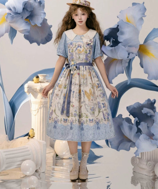 [Pre-orders available until 2/11] Illustration de Porcelaine Iris short-sleeved dress