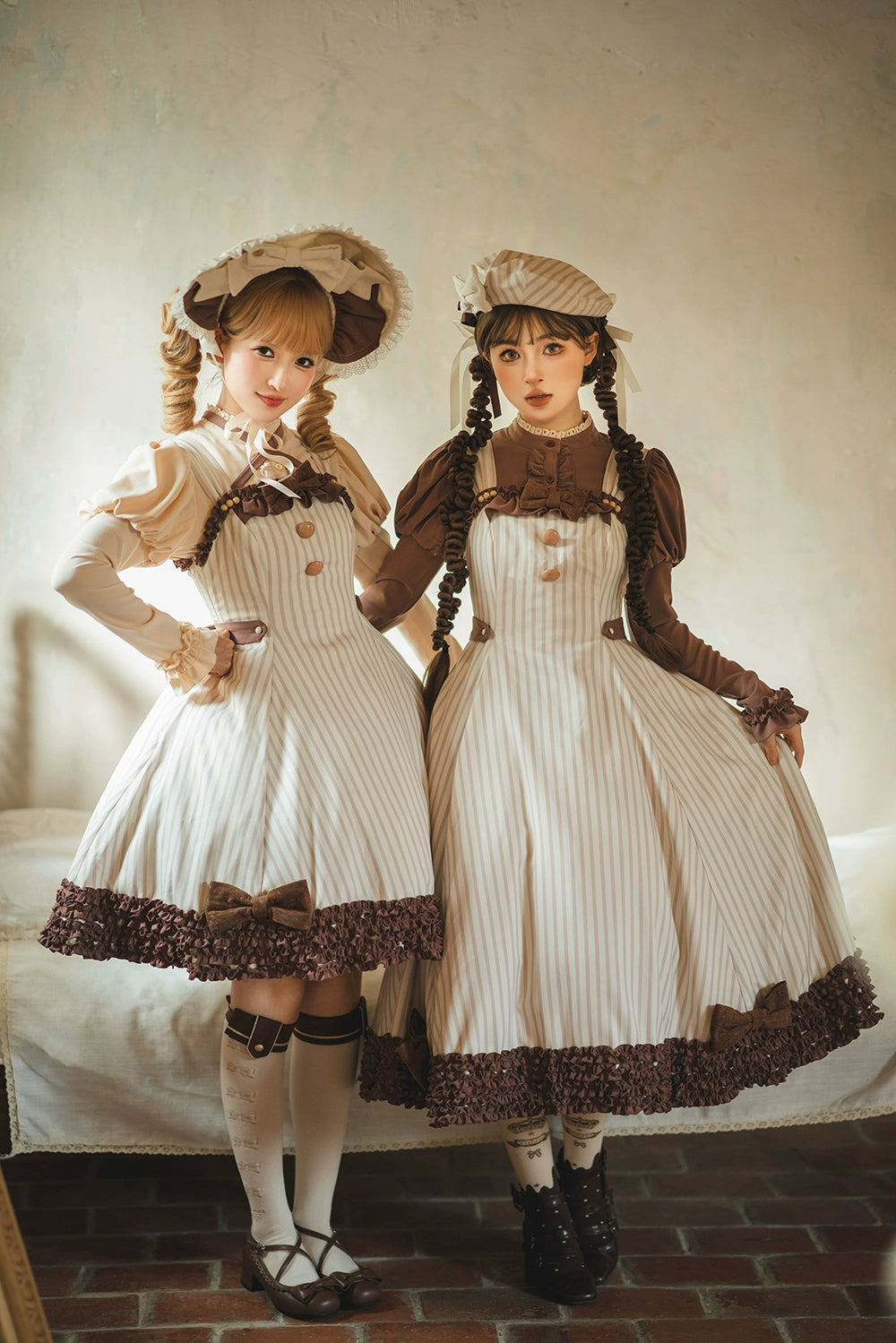【予約販売】Classic Chocolat Stripe ストライプジャンパースカート・ショート丈