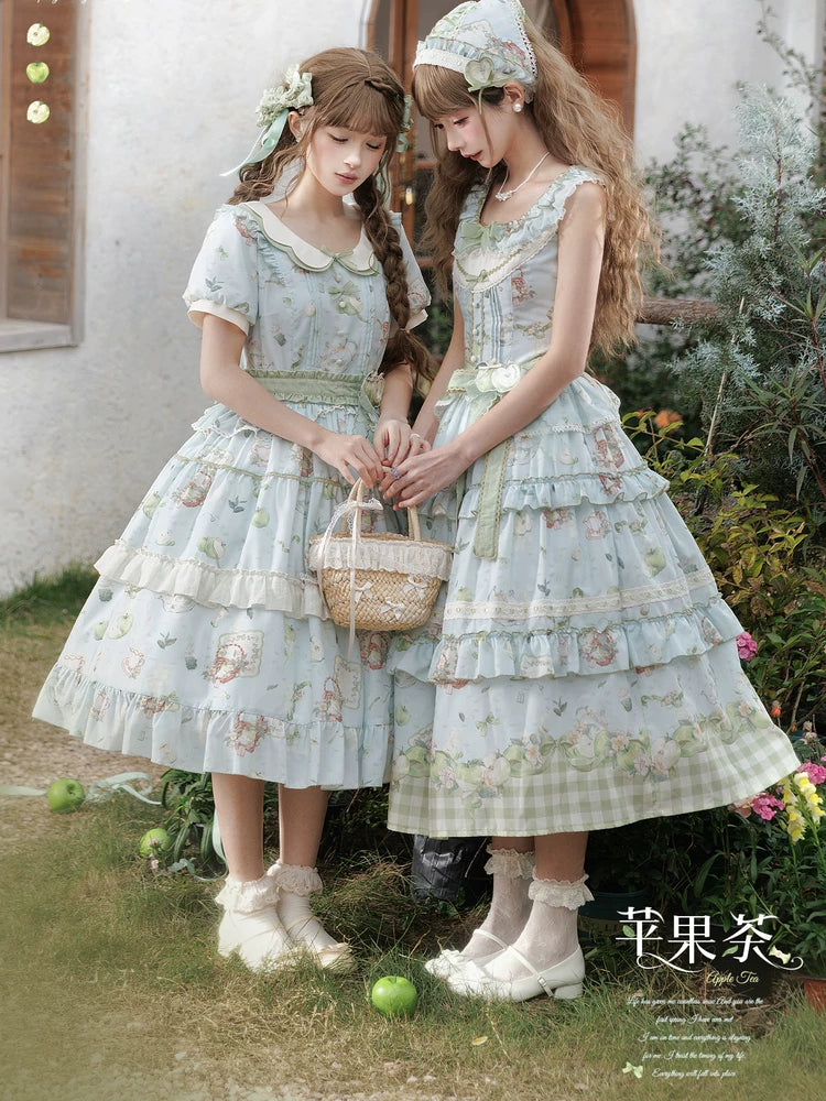 【受注予約9/2まで】Natural Apple Tea ガーデンワンピース・ブルーグリーン