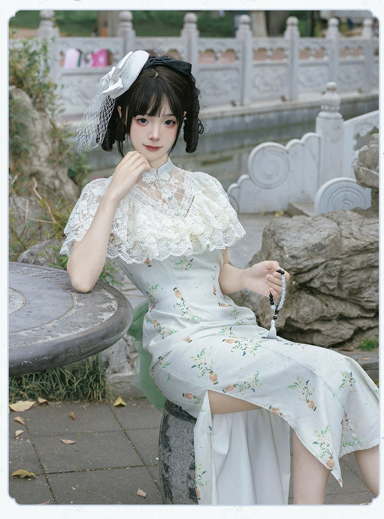 Screen Painting 華ロリ チャイナドレス風レースとお花のロング Screen Painting 華ロリ チャイナドレス風レースとお花のロング