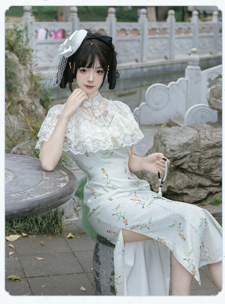 Screen Painting Hana Lolita Chinese dress style lace and flower long dress