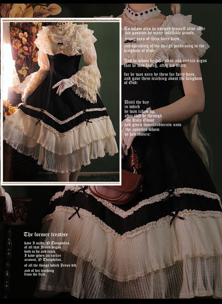 薔薇模様のジャガードフリルレース2wayワンピース 全4色