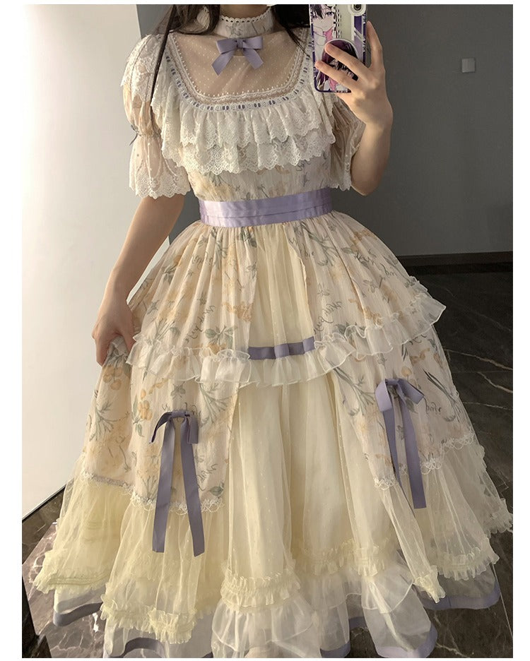Four Seasons Inflorescenceラベンダーカラー半袖ワンピース