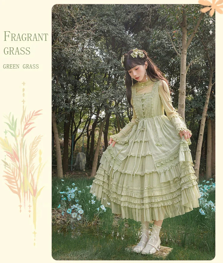 [Resale/Pre-orders available until 2/12] Fragrant Grass Polka Dot Tulle Jumper Skirt