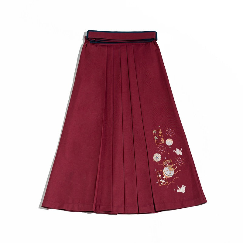 Camellia flower embroidery and butterfly hakama skirt
