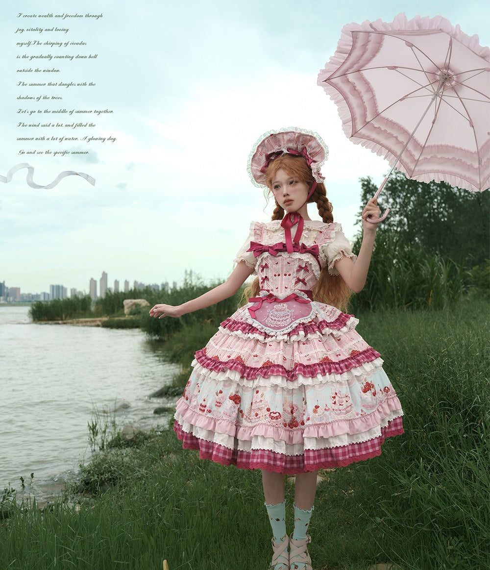 【受注予約6/18まで】Cherry Cake ティアードジャンパースカート
