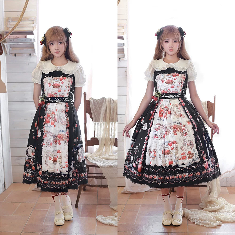 【受注予約10/29まで】Strawberry Manor プリントジャンパースカート・ミドル丈
