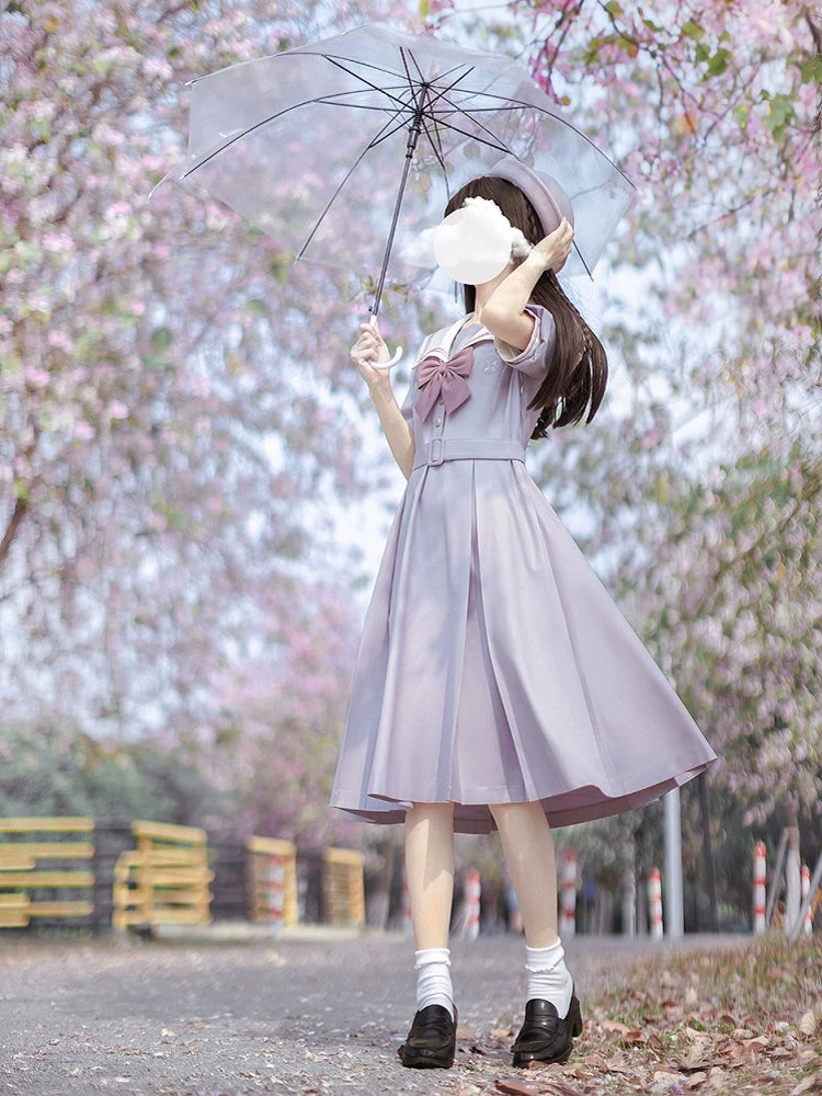 Misty Vine 藤色のセーラーカラー半袖ワンピース