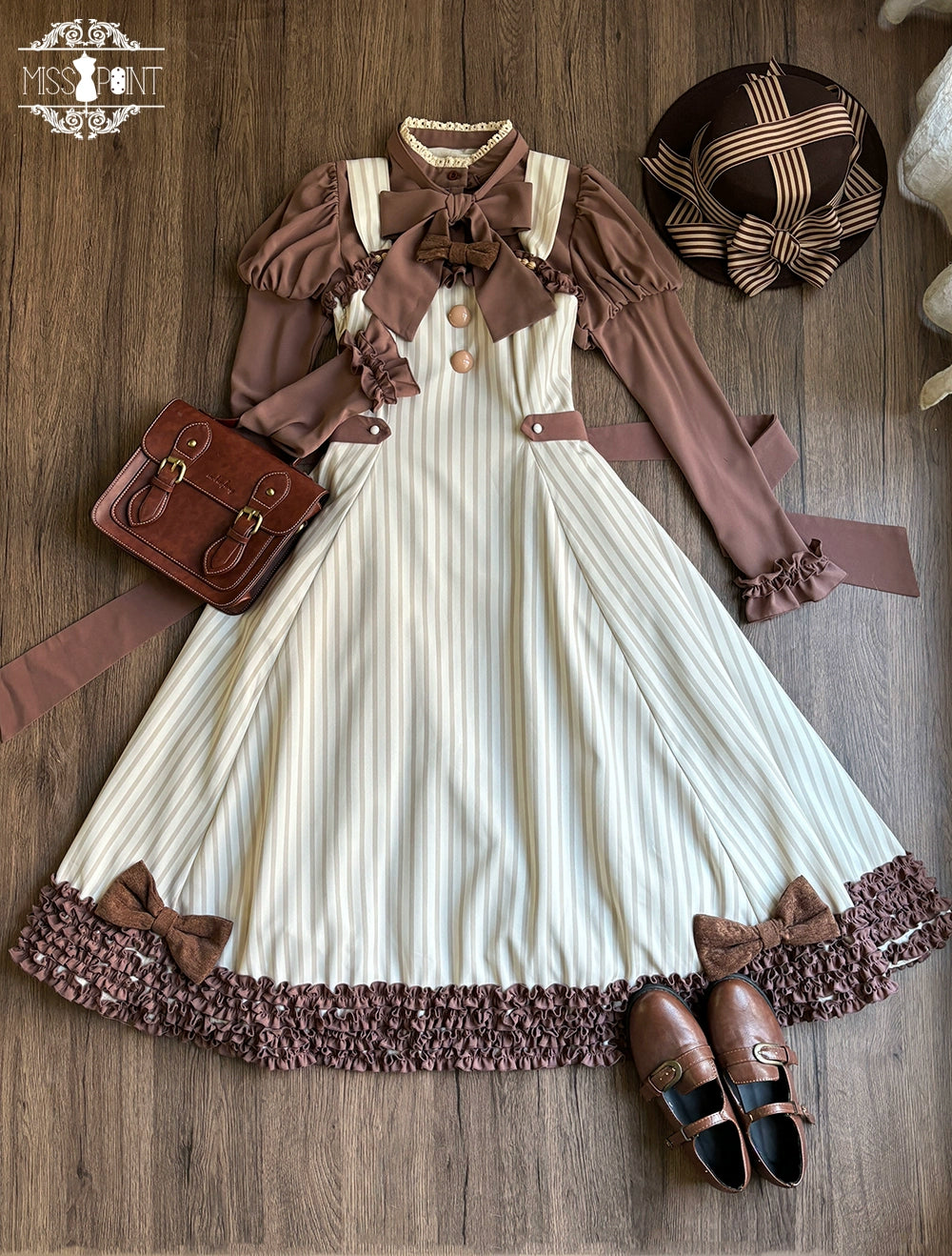【予約販売】Classic Chocolat Stripe ストライプジャンパースカート・ロング丈