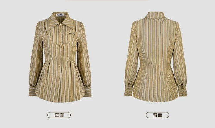 [Pre-order] Hogwarts School of Witchcraft and Wizardry Fake Two Piece Striped Blouse