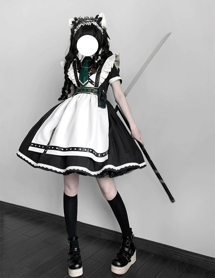 【受注予約5/22まで】少女兵器 エプロン付きワンピースセット・ブラック