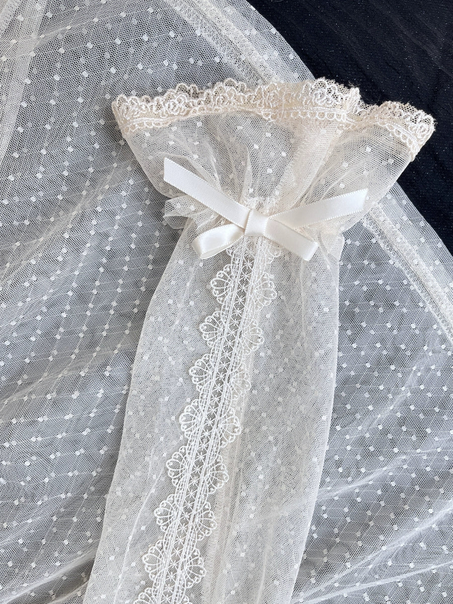 [Pre-order] Sheer dot frill blouse, short sleeves and long sleeves