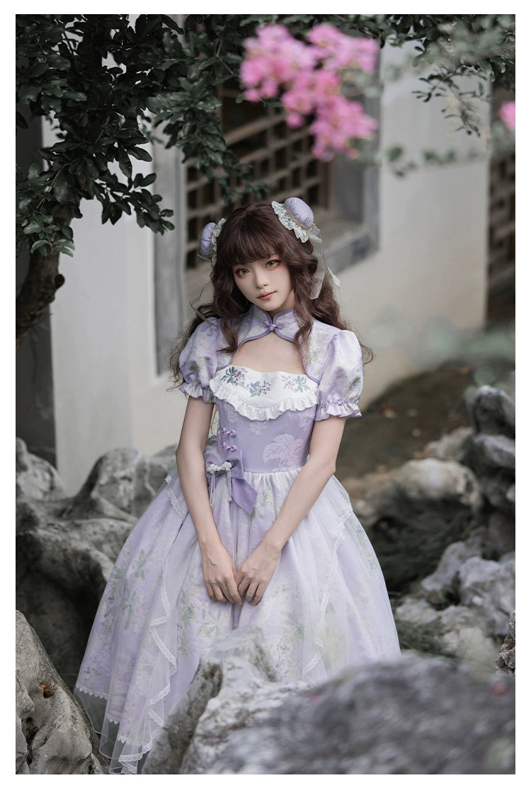 Lilac embroidery Mao collar Hana Lolita dress