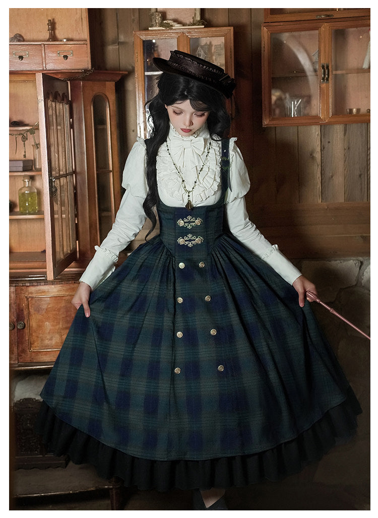 Berlin Letter グリーンチェックのジャンパースカート・ロング丈