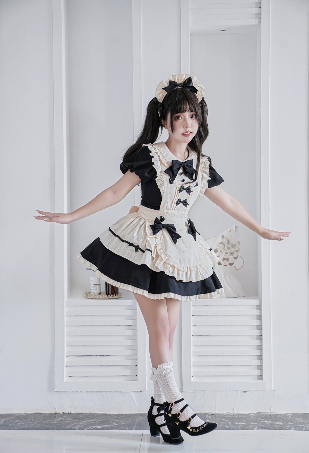 Heart button maid style dress set