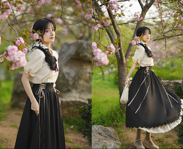 夏のお嬢様風レトロクラシカルセットアップ 全7色